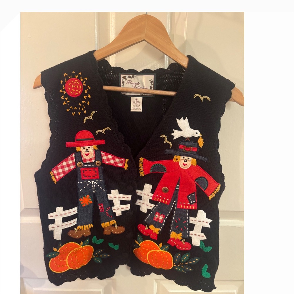 Private Collection Carolina Colours Vintage Scarecrow Pumpkin Harvest Vest Med